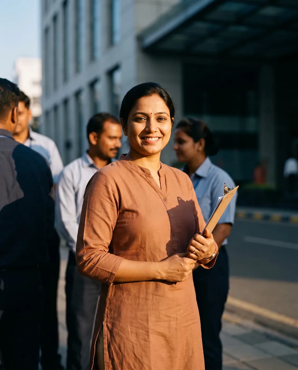 A facility services owner with her team