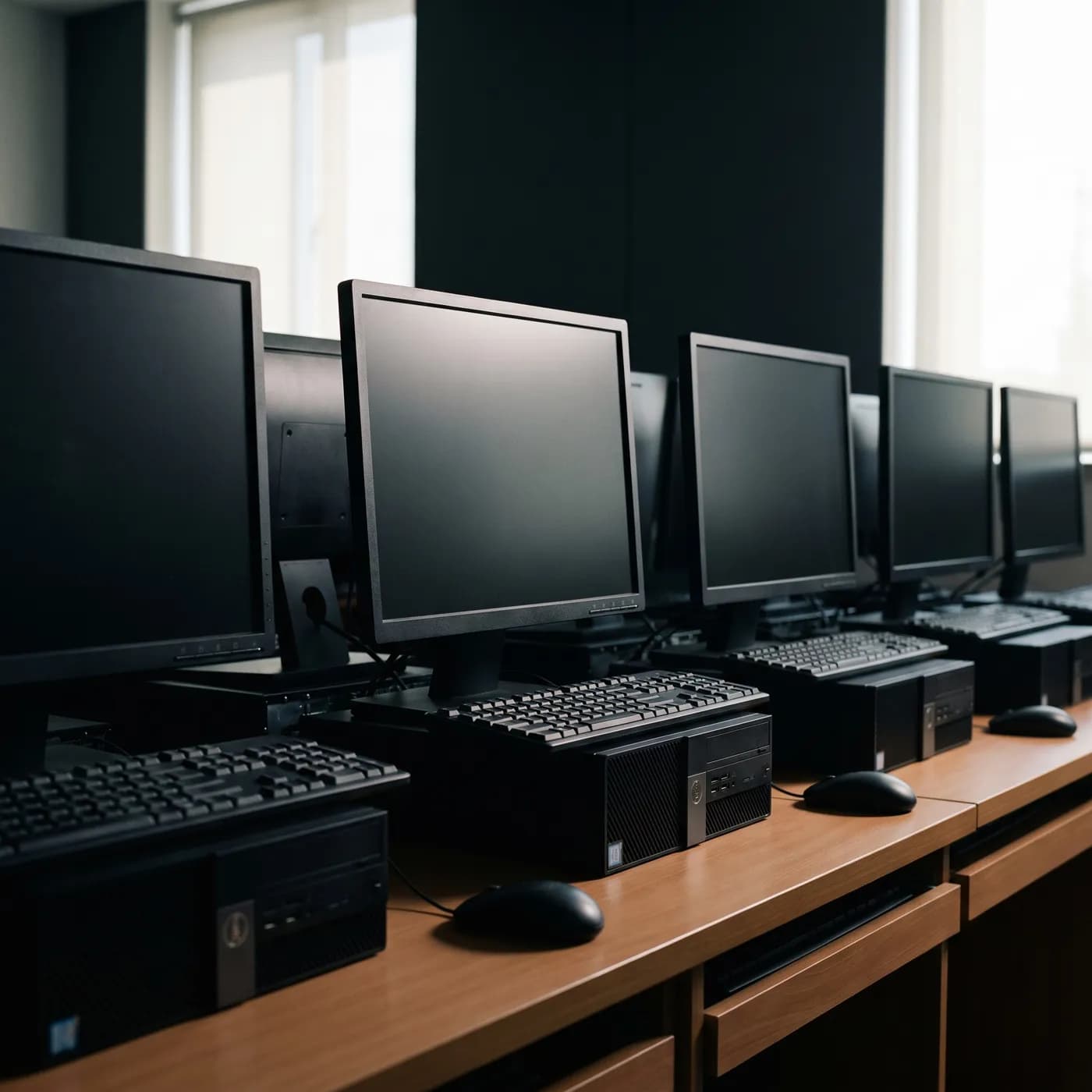 Rows of desktop computers in a Government office